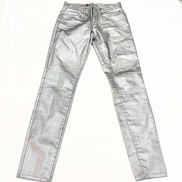 Zara Coated Denim Skinny Metallic Jeans Zip Fly Form Fitting Size 4/6 - Picture 2 of 7